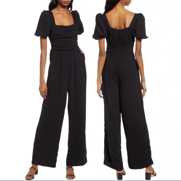 Chelsea28 Pants - NORDSTROM CHELSEA28 Puff Sleeve Square Neckline Wide Leg Chic Jumpsuit Romper